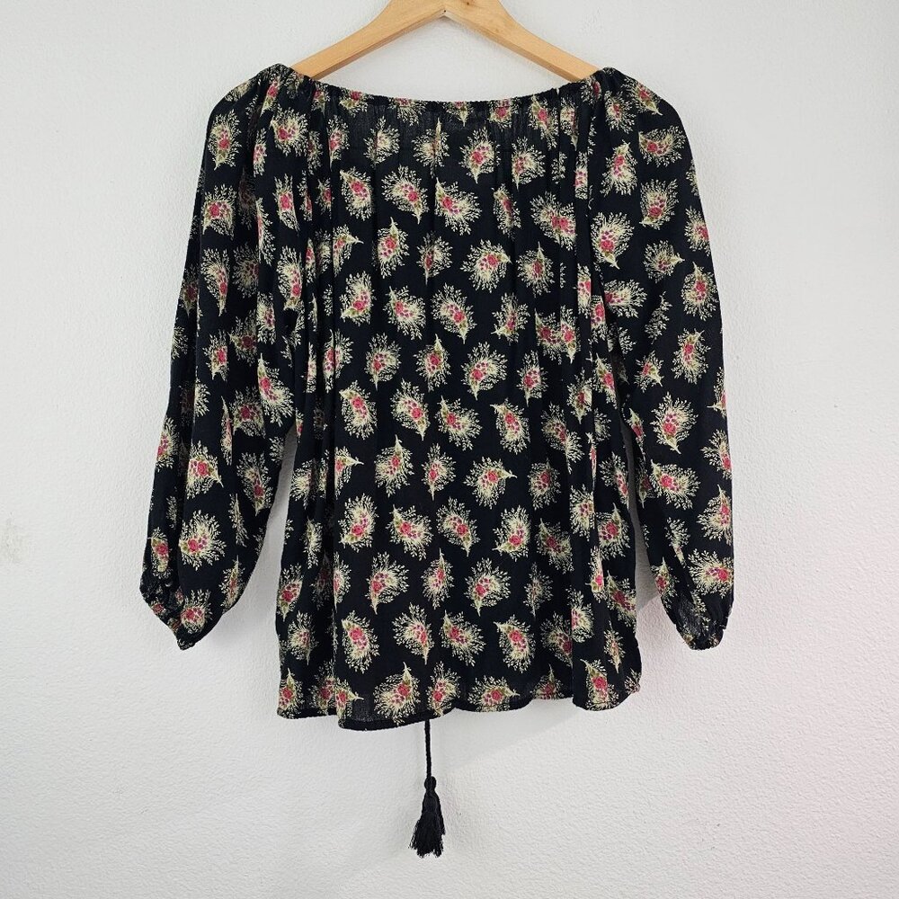 Ralph Lauren Denim & Supply Sz S Floral Peasant Blouse Gauze Boho Top Tassels - Picture 7 of 11